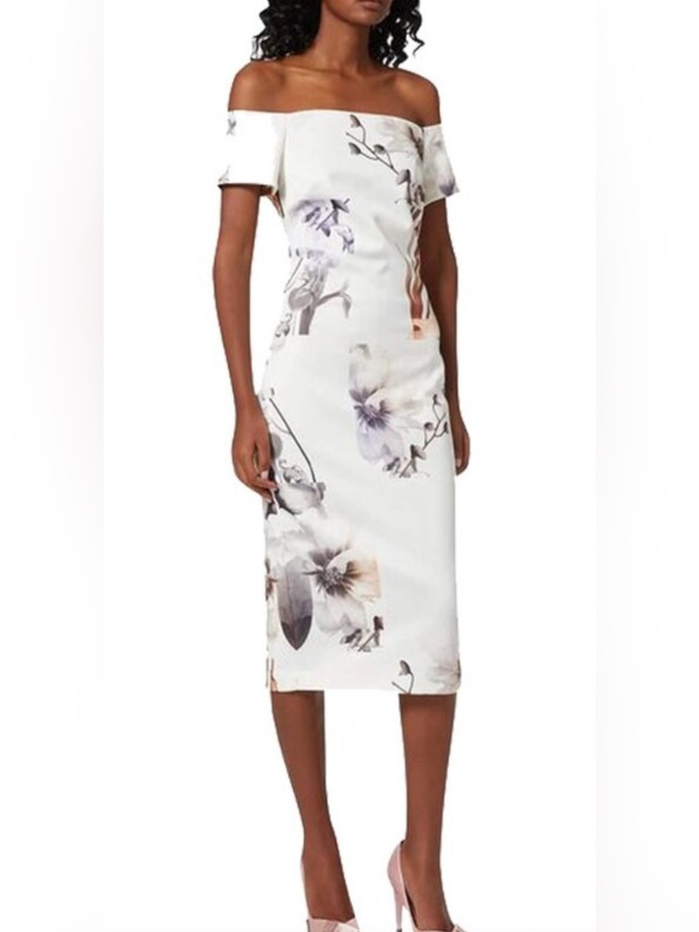 Ted Baker Saidie Vanilla Off the Shoulder Bodycon Bardot Dress Size 4 see chart